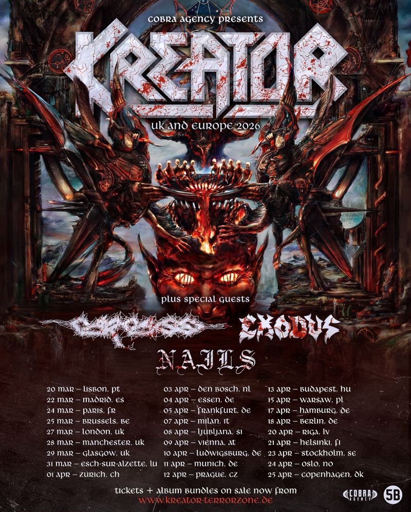 Kreator, Carcass, Exodus, Nails-UK and Europe 2026