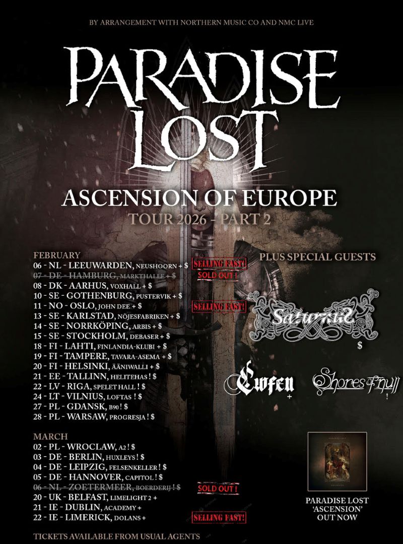 Paradise Lost, Saturnus, Shores of Null Ascension of Europe Tour 2026